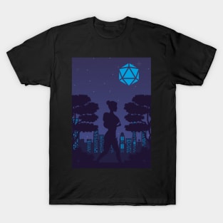 Futuristic Polyhedral D20 Dice Moon Cityscape RPG Landscape T-Shirt